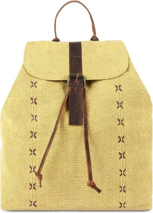 KomalC Jute & Leather Backpack for Women & Men – Stylish & Spacious Travel Backpack – Durable Rucksack for Work, Hiking & Everyday Use