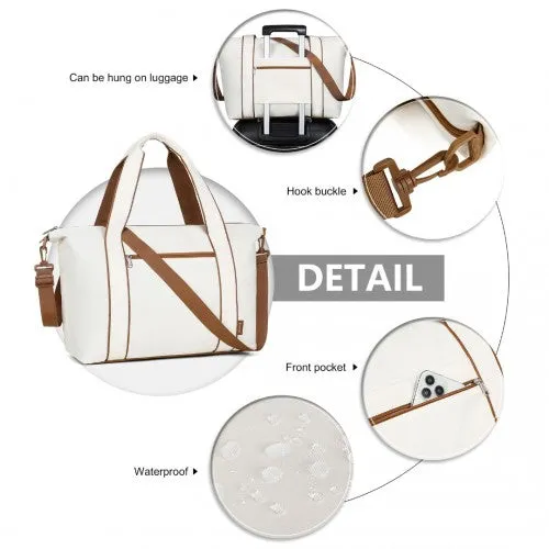 Kono Lightweight Waterproof Weekender Tote Bag Foldable Cabin Flight Duffel Ideal for Underseat Carry-On Travel - Beige/Brown