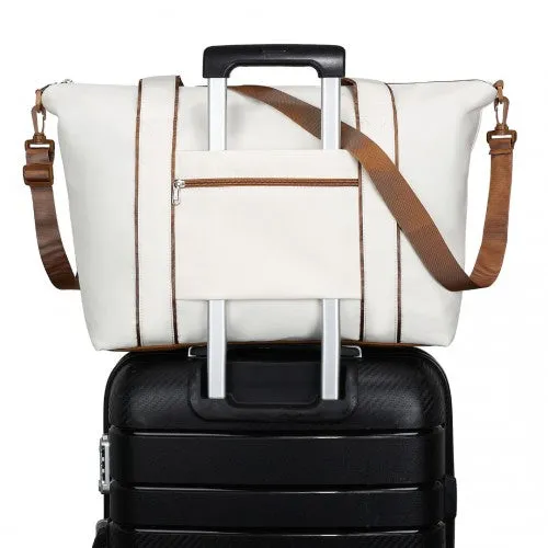 Kono Lightweight Waterproof Weekender Tote Bag Foldable Cabin Flight Duffel Ideal for Underseat Carry-On Travel - Beige/Brown