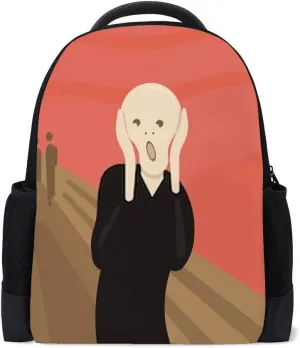 Kuizee Classic Backpack Adjustable Padded Shoulder Straps Daypack ﻿Spoof Creativity Scream Munch Book Bag Casual Bags Durable College School Daily 16Inch
