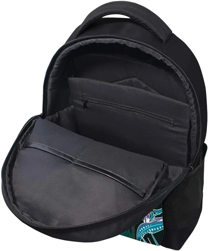 Kuizee Classic Backpack Schoolbag Adjustable Padded Shoulder Straps Daypack Dark Tropical Leaves Bird Paradise Flower Casual Bags Durable College Daily 16Inch