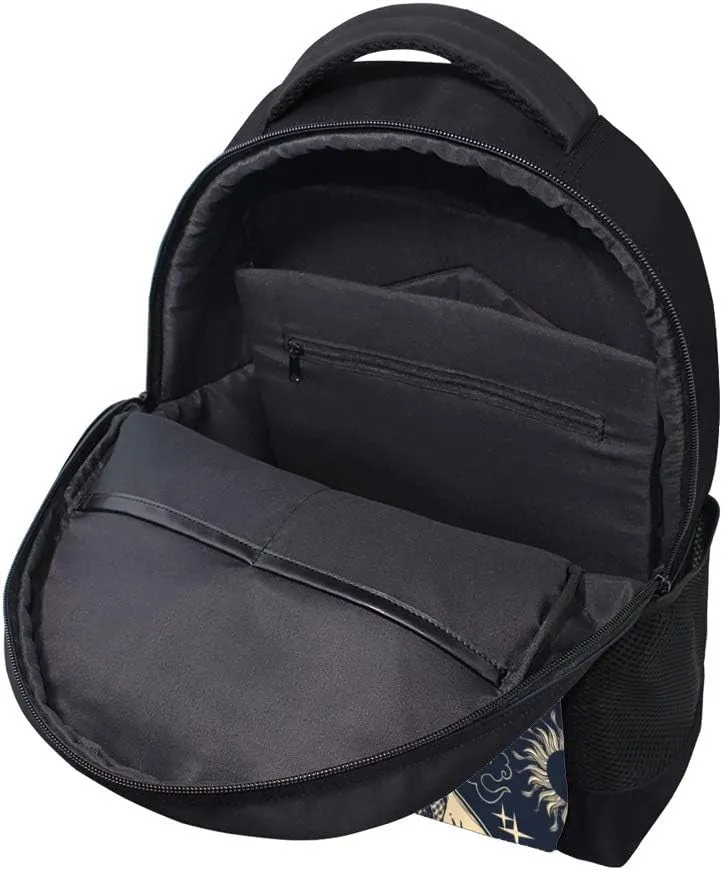 Kuizee Classic Backpack Schoolbag Adjustable Padded Shoulder Straps Daypack ﻿Mysterious Ethnic Tribe Sun Dragon Fantasy Black Casual Bags Durable College Daily 16Inch