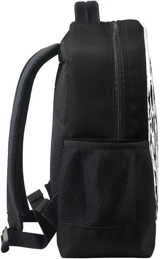 Kuizee Classic Backpack Schoolbag Adjustable Padded Shoulder Straps Daypack ﻿Skull Flowers Sketch Black And White Casual Bags Durable College Daily 16Inch