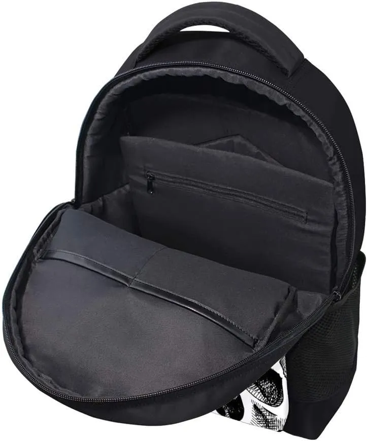 Kuizee Classic Backpack Schoolbag Adjustable Padded Shoulder Straps Daypack ﻿Skull Flowers Sketch Black And White Casual Bags Durable College Daily 16Inch