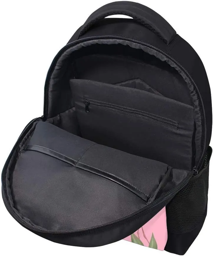 Kuizee Classic Backpack Schoolbag Adjustable Padded Shoulder Straps Daypack ﻿Tropical Exotic Floral Tileable Watercolor Pink Flamingo Birds Casual Bags Durable College Daily 16Inch