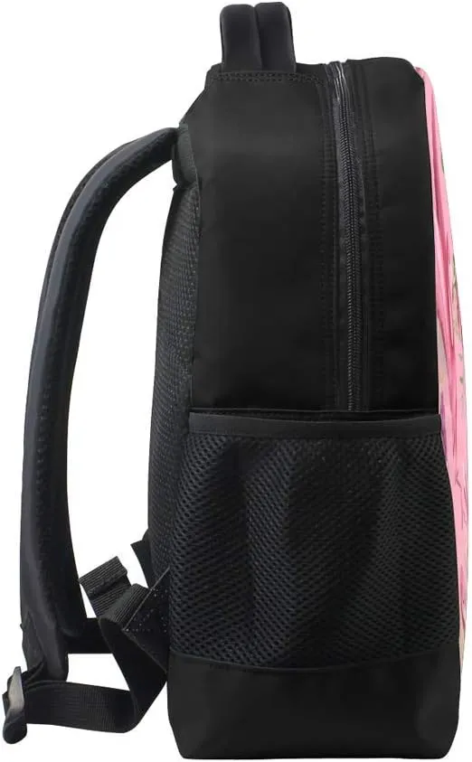 Kuizee Classic Backpack Schoolbag Adjustable Padded Shoulder Straps Daypack ﻿Tropical Exotic Floral Tileable Watercolor Pink Flamingo Birds Casual Bags Durable College Daily 16Inch
