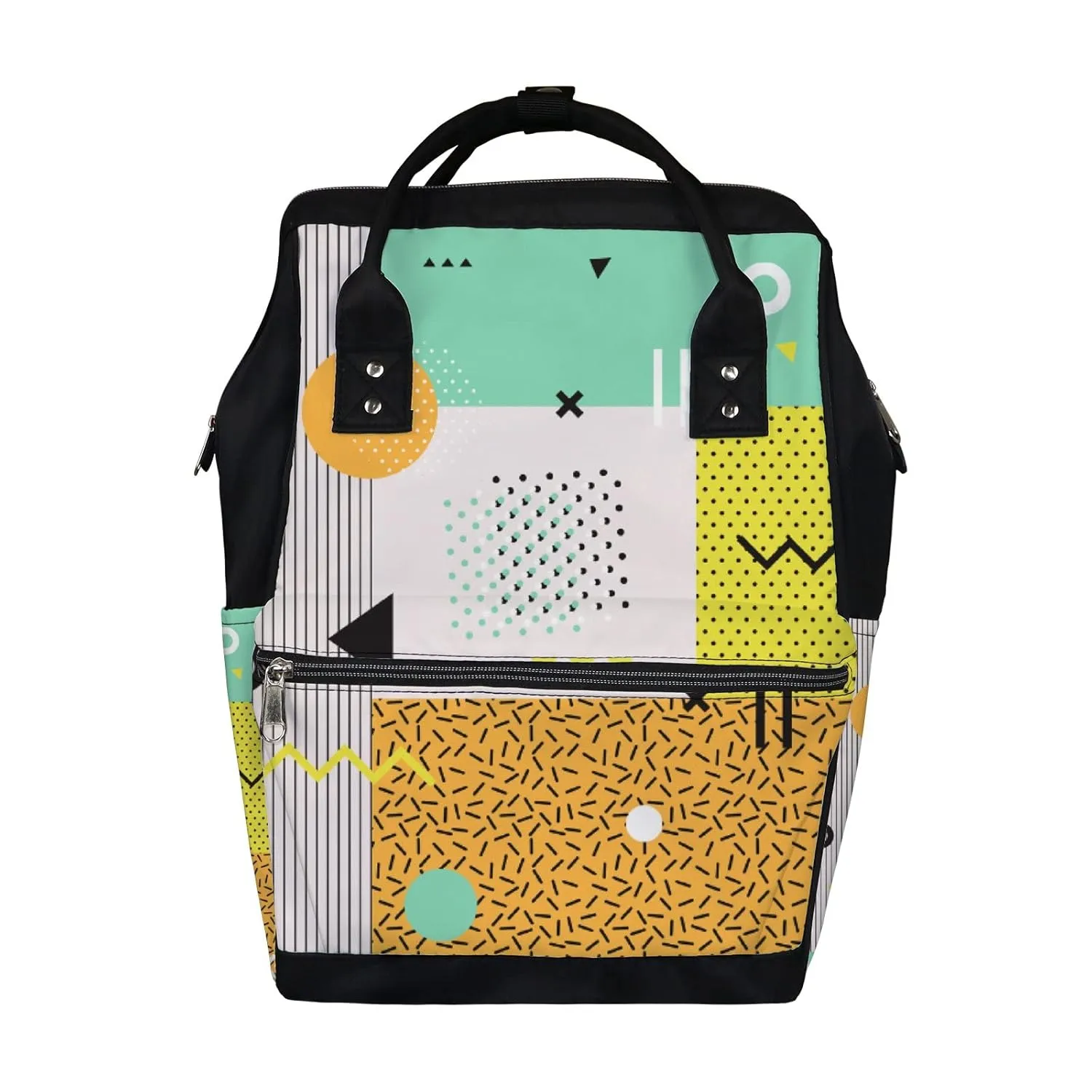 Kuizee Diaper Bag Backpack Multifunction Bag Retro Style Geometric Modern Abstract Mutispandex Big Capacity Casual Daypack Mummy Bag Maternity Bag 17 Inch