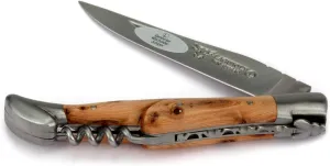 Laguiole en Aubrac Handmade Knife 12 cm Corkscrew L0312GEIF Juniper Wood Handle, Blade and bolsters Stainless Steel