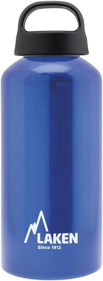 Laken Classic Aluminum Water Bottle, Wide Mouth with Screw Cap and Loop, BPA Free, Made in Spain, 20oz, Blue