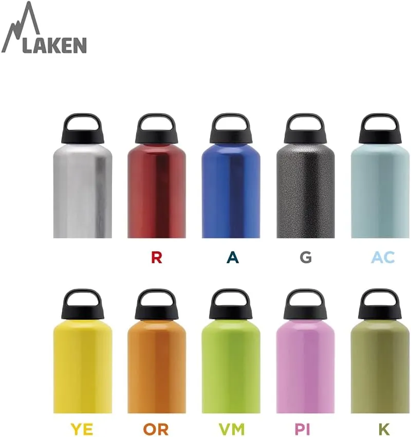 Laken Classic Aluminum Water Bottle, Wide Mouth with Screw Cap and Loop, BPA Free, Made in Spain, 20oz, Blue