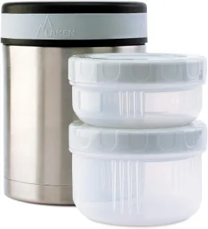 Laken Thermo Vacuum Insulated Stainless Steel Food Jar Container w/Cover and 2 PP Containers
