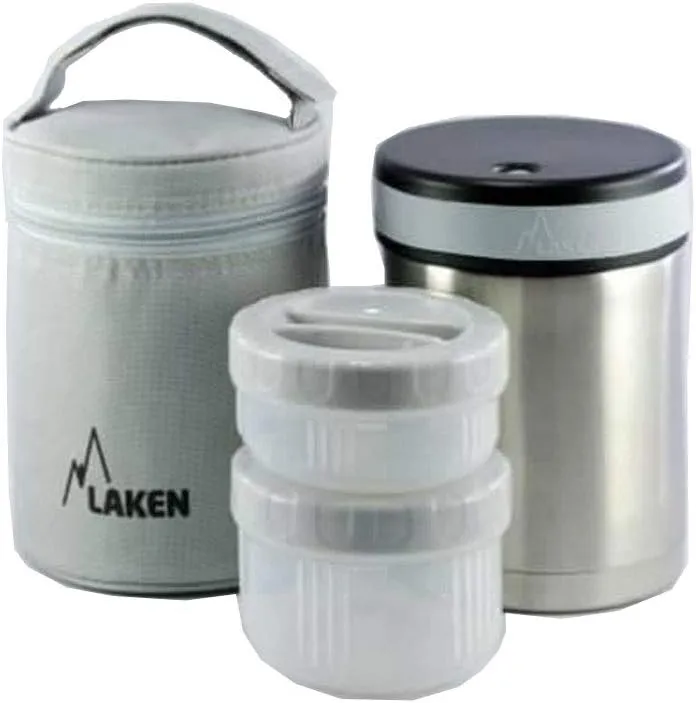 Laken Thermo Vacuum Insulated Stainless Steel Food Jar Container w/Cover and 2 PP Containers