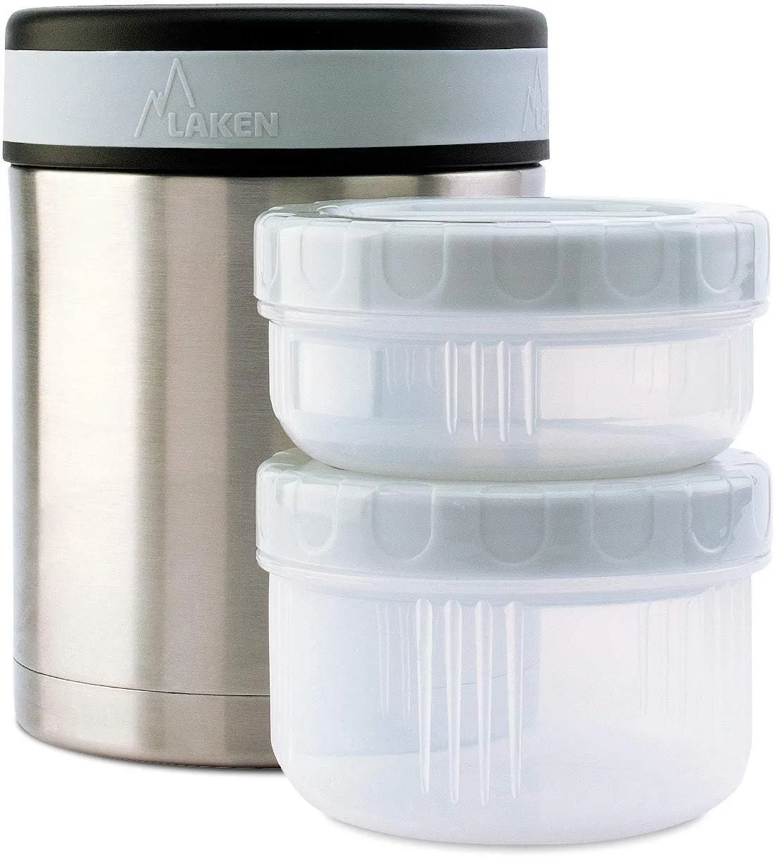 Laken Thermo Vacuum Insulated Stainless Steel Food Jar Container w/Cover and 2 PP Containers