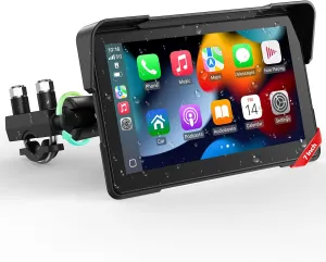 LAMTTO 7-Inch Wireless Motorcycle Carplay GPS Navigation System with Apple Carplay and Android Auto, Portable Moto Car Play Screen with Dual Bluetooth, Navigation, Siri, Google Assistant, Anti-Glare