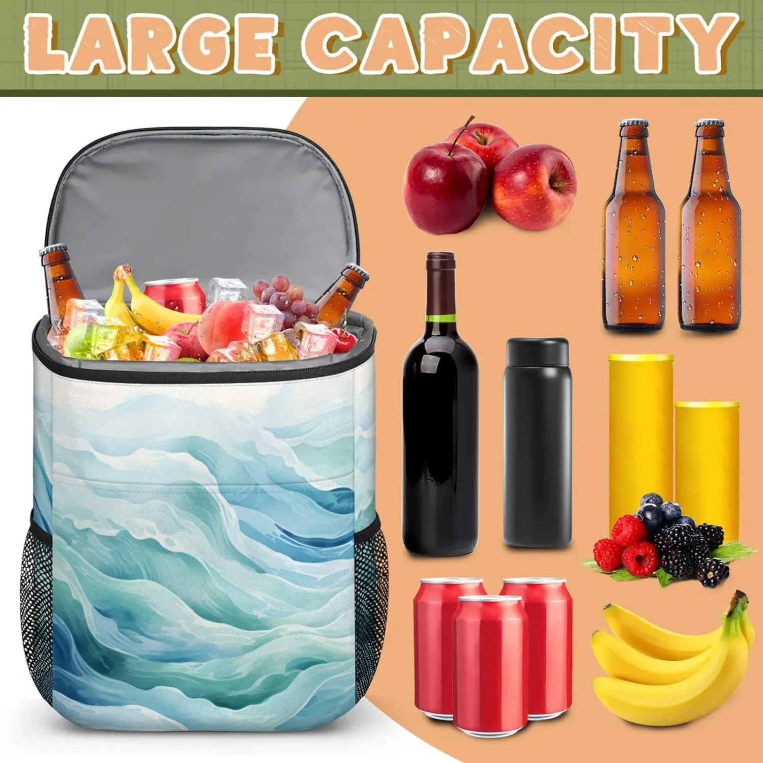 Large Insulated Cooler Backpack, Leak Proof Backpack 30 Cans, Cooler Bag for 12h Hot/Cold Retention