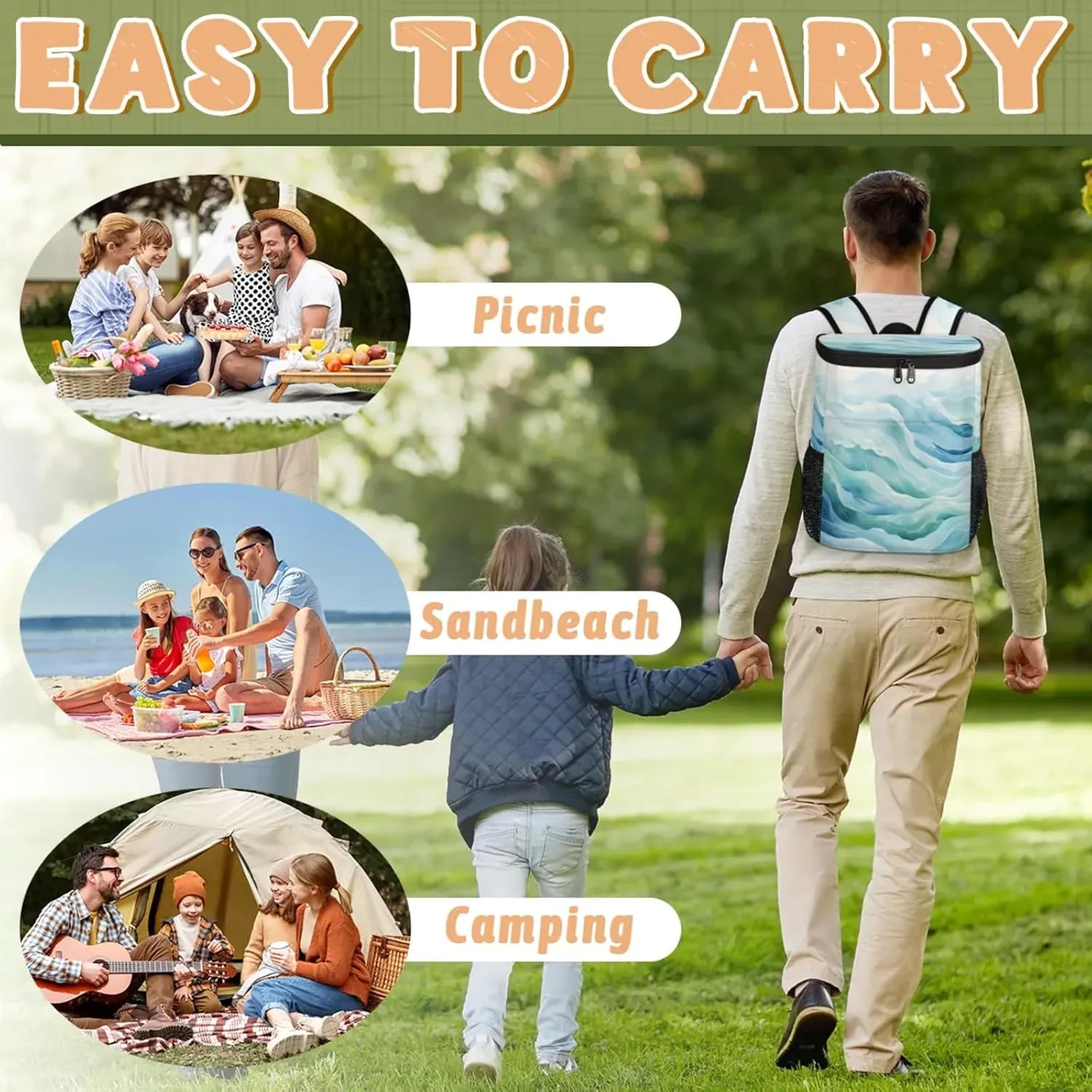 Large Insulated Cooler Backpack, Leak Proof Backpack 30 Cans, Cooler Bag for 12h Hot/Cold Retention