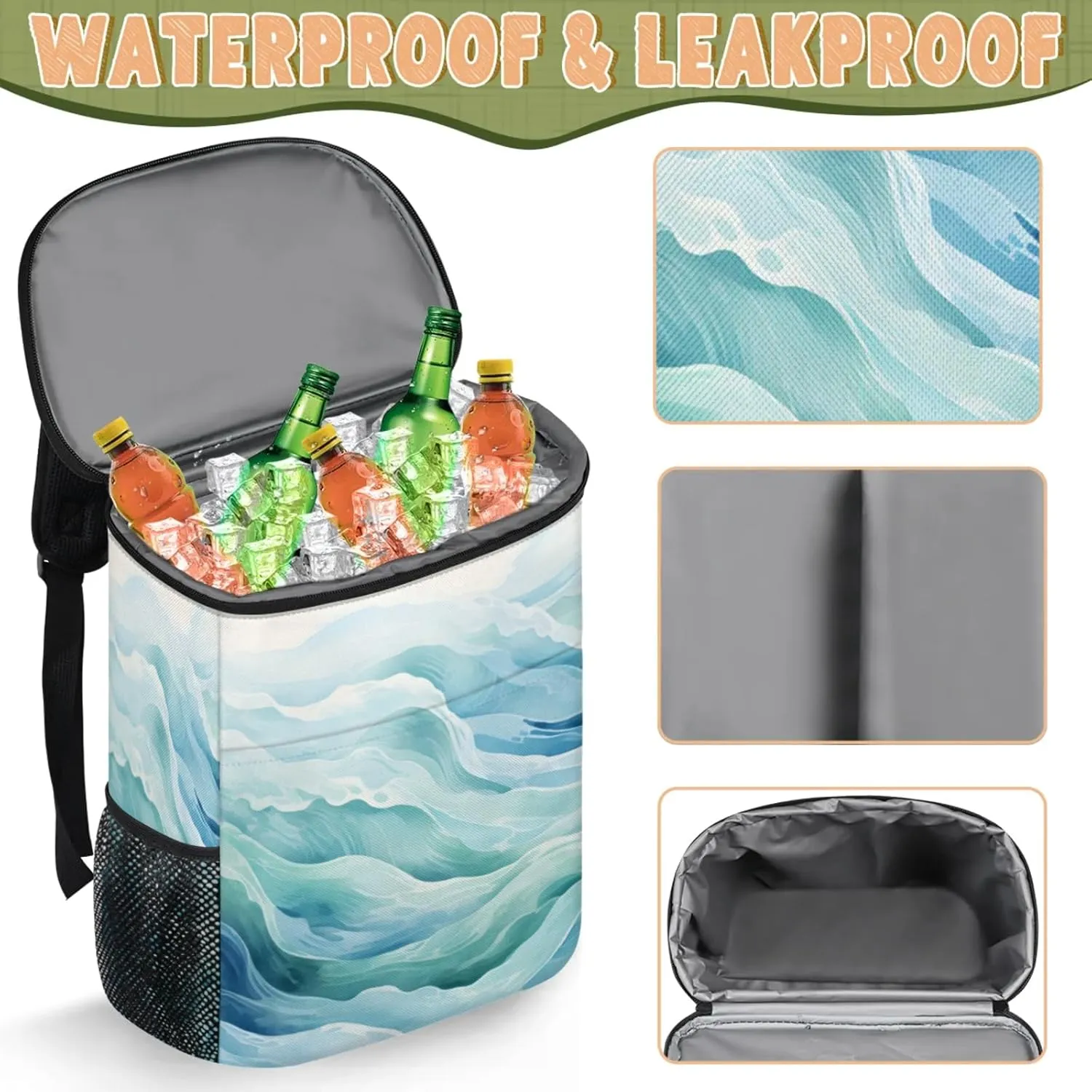 Large Insulated Cooler Backpack, Leak Proof Backpack 30 Cans, Cooler Bag for 12h Hot/Cold Retention