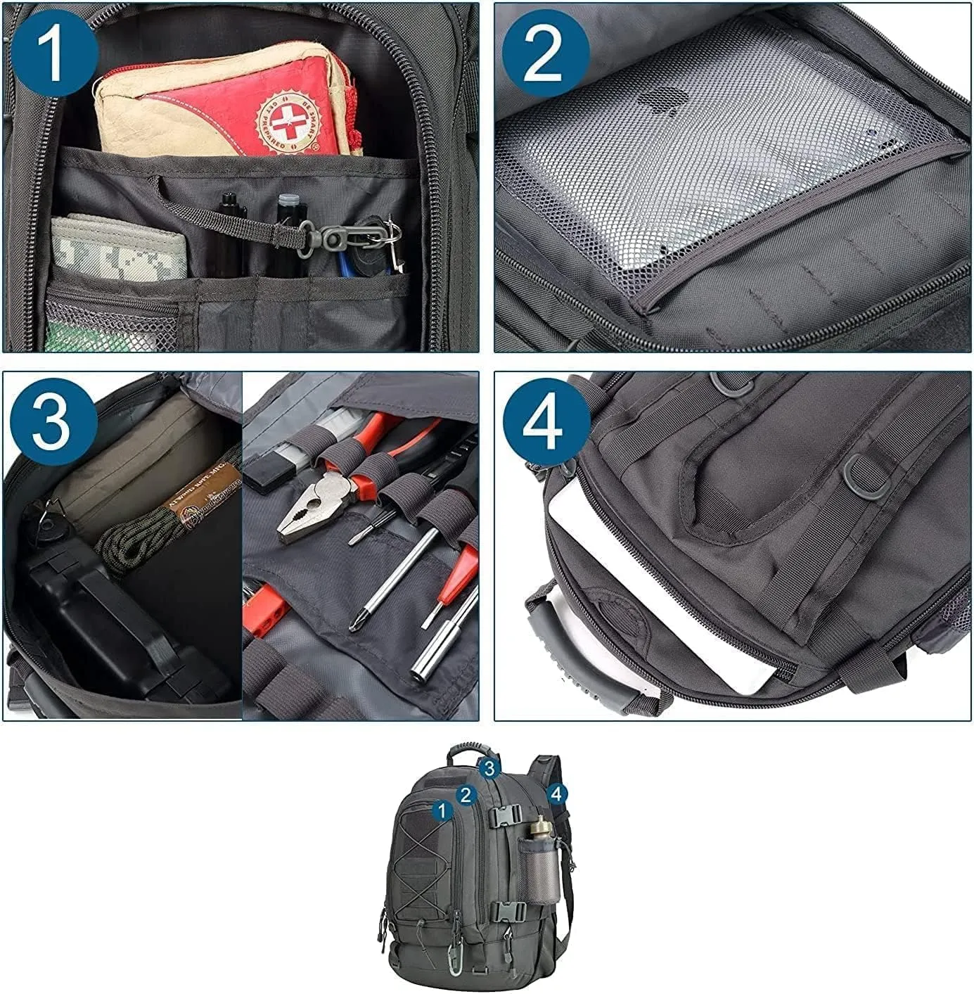 Large Military Bug Out Bag 3 Day Pack Expandable Backpack Army Daypack for Outdoor Hiking Hunting (Grey)