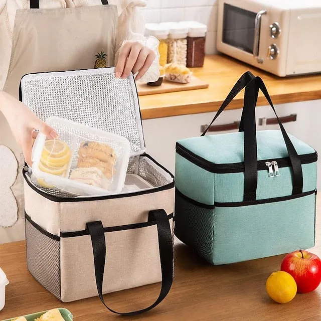 Large Oxford Cloth Lunch Bag Back to School - Waterproof Insulated Tote, High Capacity Picnic Cooler Bag, Ionized Thermal Lunchbox Carrier