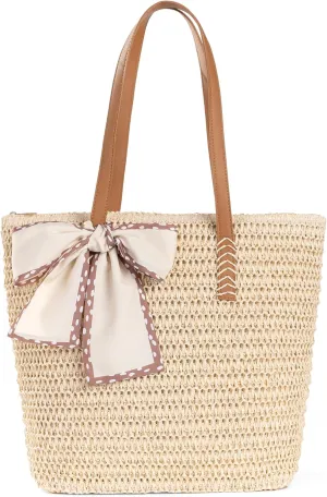 Large Straw Beach Bag: Women's Handwoven Tote with Zipper Pocket - 2025 Lightweight Summer Purse for Travel & Work