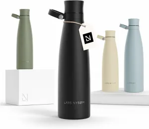 LARS NYSØM Stainless Steel Insulated Water Bottle 25 oz 34 oz | Insulated Thermo Flask for Hot and Cold Beverages | Leakproof Drinking Bottle (Carbon Black, 25.4 oz)