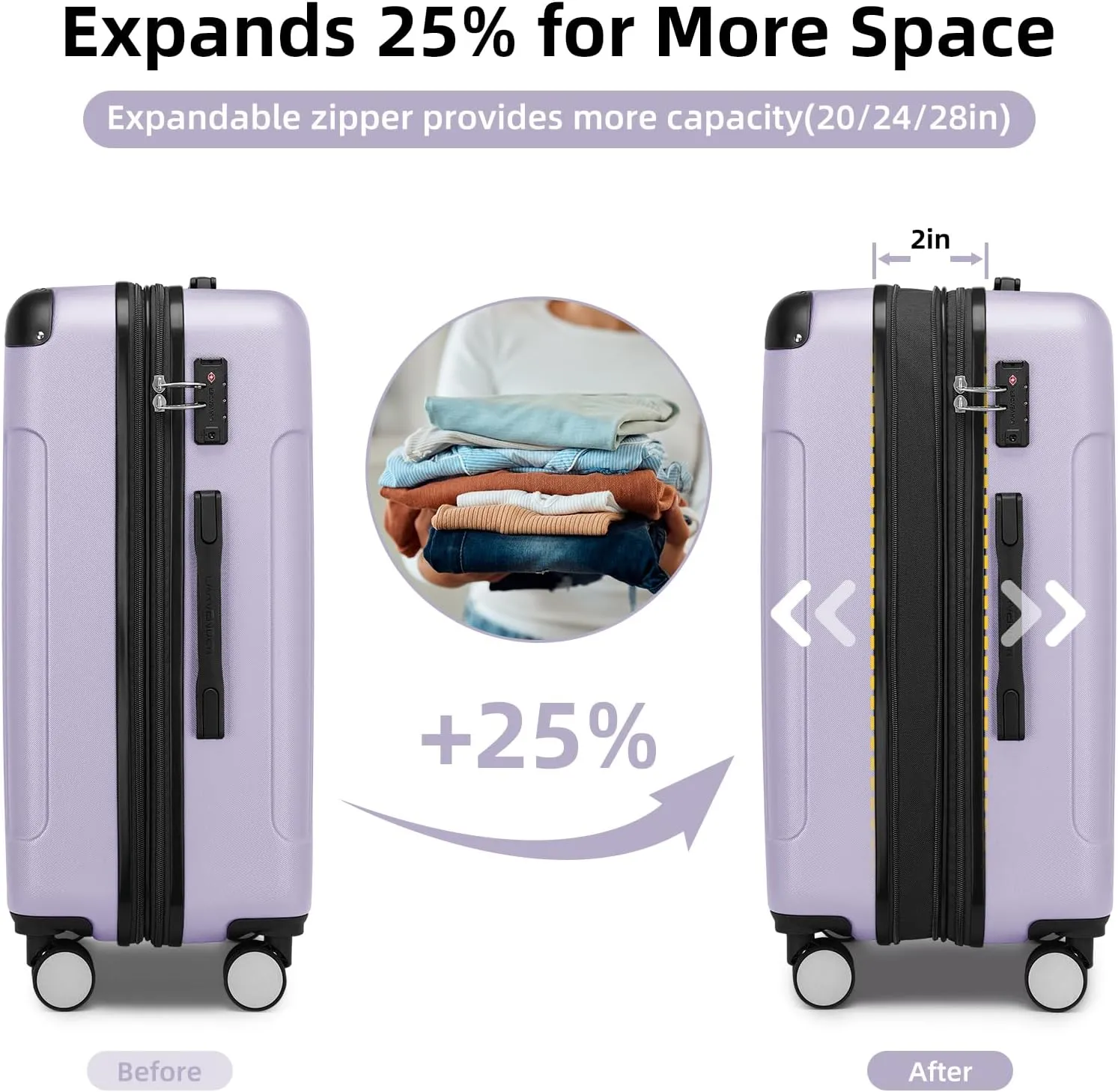 LARVENDER Luggage Sets 6 Piece Hardshell Expandable Suitcases with Spinner Wheels TSA Lock, Lightweight ABS Travel Carry On Suitcase Set for Women, Lavender