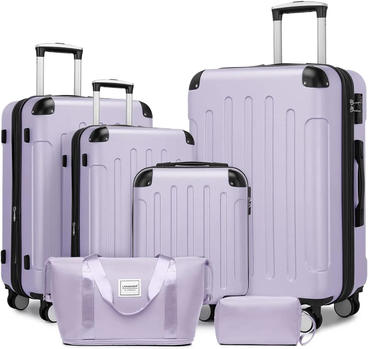 LARVENDER Luggage Sets 6 Piece Hardshell Expandable Suitcases with Spinner Wheels TSA Lock, Lightweight ABS Travel Carry On Suitcase Set for Women, Lavender