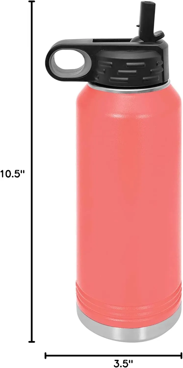 LaserGram Personalized Water Bottle, Basketball Slam Dunk Man, Stainless Steel Double Wall Vacuum Insulated with Flip Top Straw, Custom Engraved Gift (32oz / 950ml Coral)