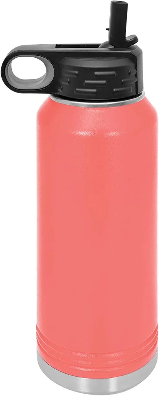 LaserGram Personalized Water Bottle, Basketball Slam Dunk Man, Stainless Steel Double Wall Vacuum Insulated with Flip Top Straw, Custom Engraved Gift (32oz / 950ml Coral)