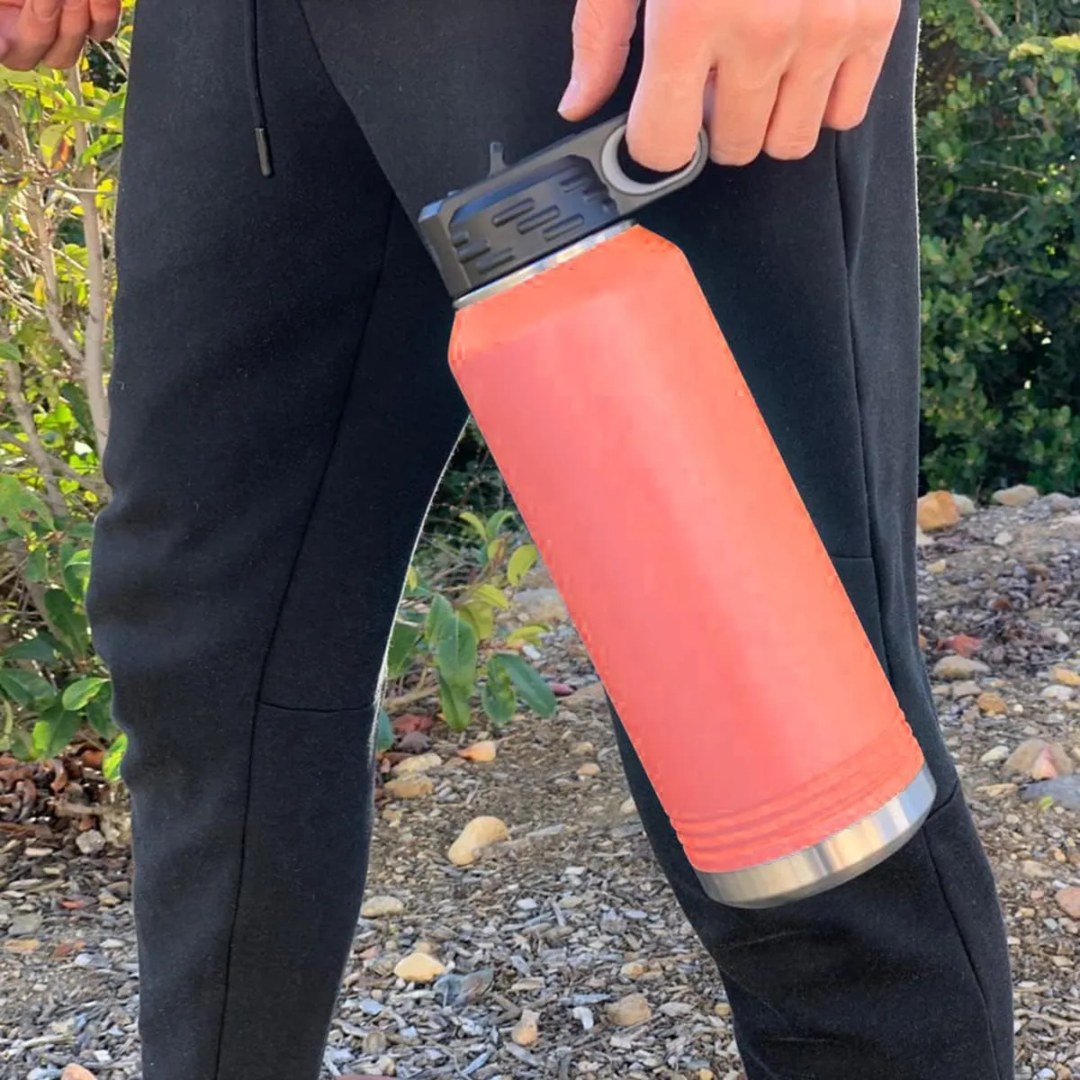 LaserGram Personalized Water Bottle, Basketball Slam Dunk Man, Stainless Steel Double Wall Vacuum Insulated with Flip Top Straw, Custom Engraved Gift (32oz / 950ml Coral)