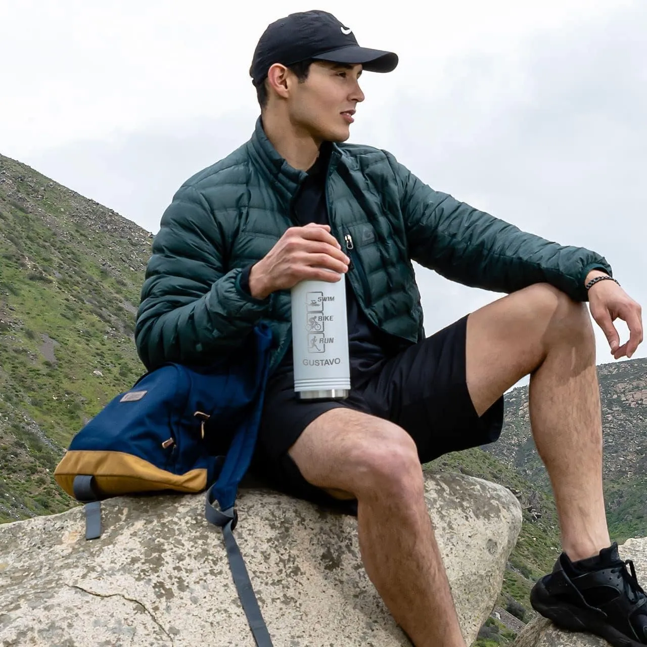 LaserGram Personalized Water Bottle, Grad Cap Class of 2023, 2024, 2025, 2026, 2027, Stainless Steel Double Wall Vacuum Insulated with Flip Top Straw, Custom Engraved Gift (40oz / 1180ml Camo Green)