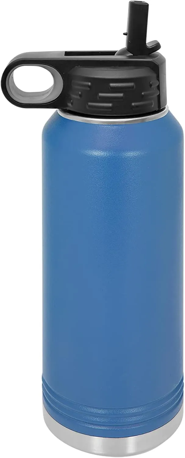 LaserGram Personalized Water Bottle, Great White Shark, Stainless Steel Double Wall Vacuum Insulated with Flip Top Straw, Custom Engraved Gift (40oz / 1180ml Dark Blue)