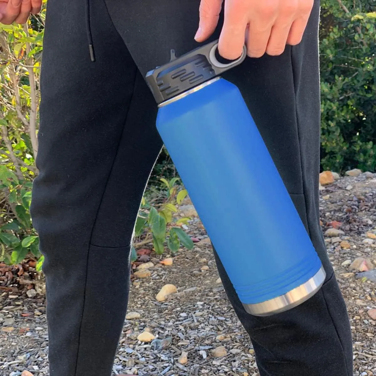 LaserGram Personalized Water Bottle, Great White Shark, Stainless Steel Double Wall Vacuum Insulated with Flip Top Straw, Custom Engraved Gift (40oz / 1180ml Dark Blue)