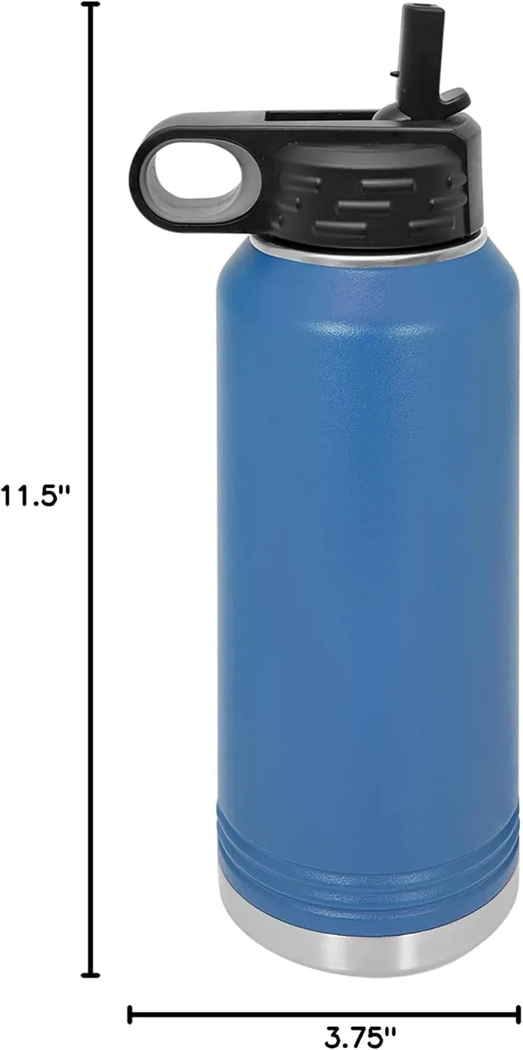 LaserGram Personalized Water Bottle, Great White Shark, Stainless Steel Double Wall Vacuum Insulated with Flip Top Straw, Custom Engraved Gift (40oz / 1180ml Dark Blue)
