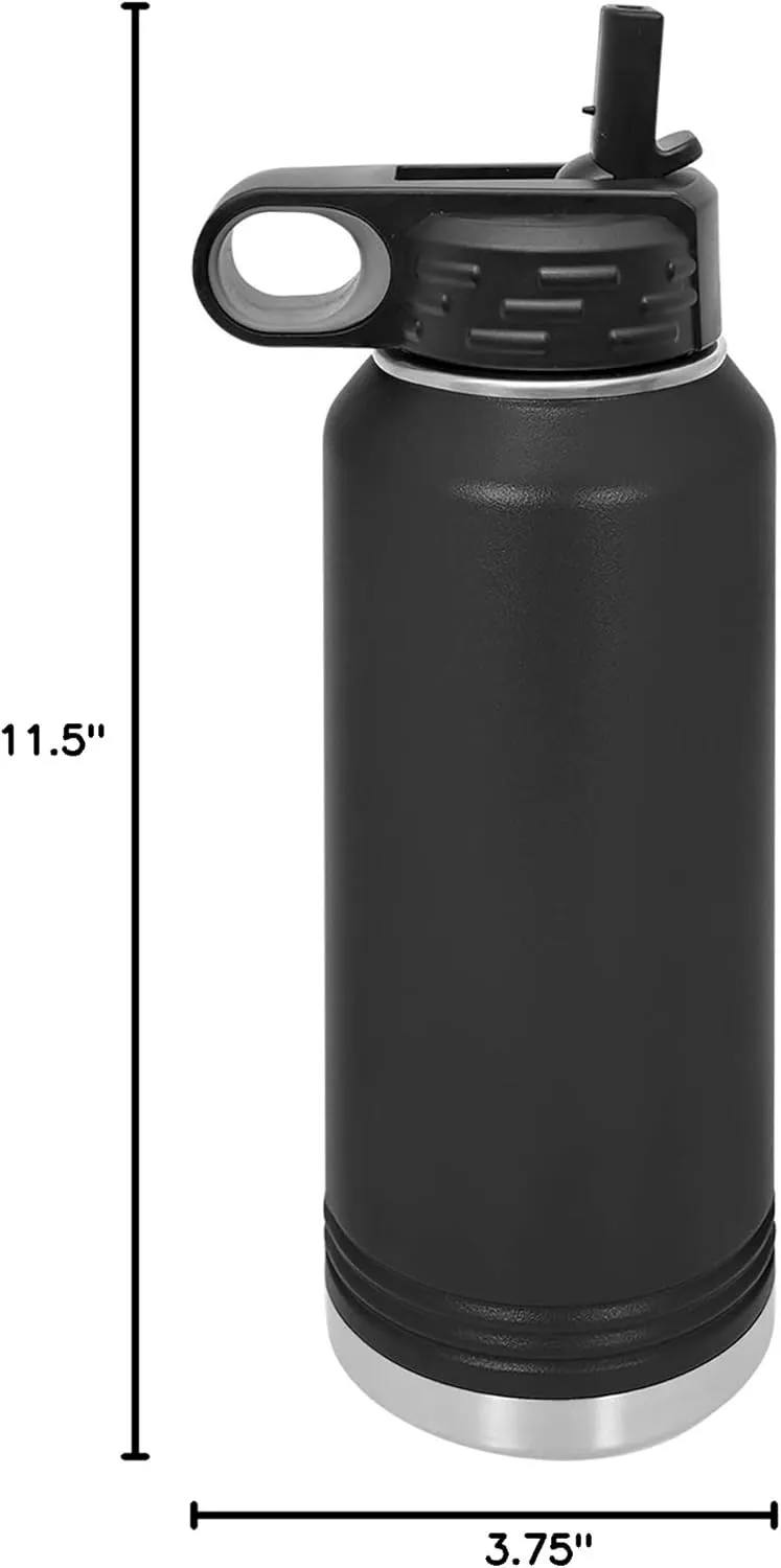 LaserGram Personalized Water Bottle, Karate Man, Stainless Steel Double Wall Vacuum Insulated with Flip Top Straw, Custom Engraved Gift (40oz / 1180ml Black)