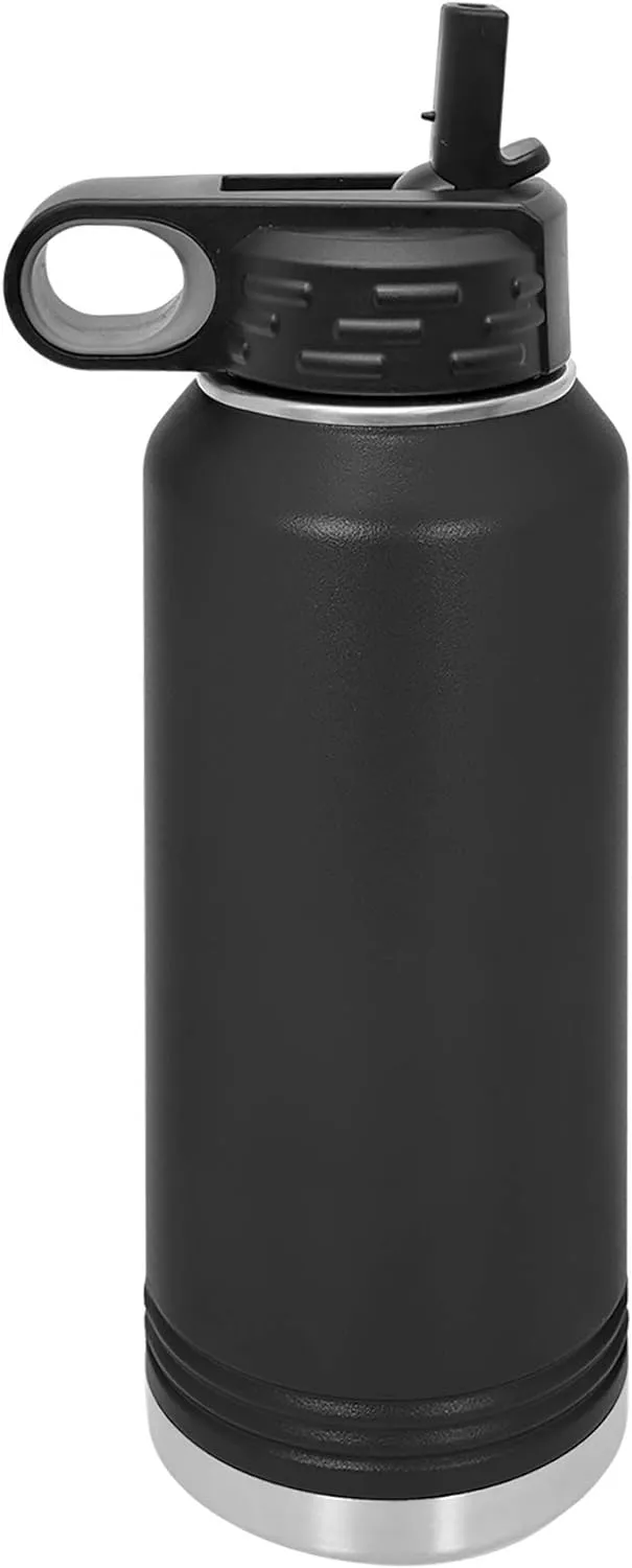 LaserGram Personalized Water Bottle, Karate Man, Stainless Steel Double Wall Vacuum Insulated with Flip Top Straw, Custom Engraved Gift (40oz / 1180ml Black)