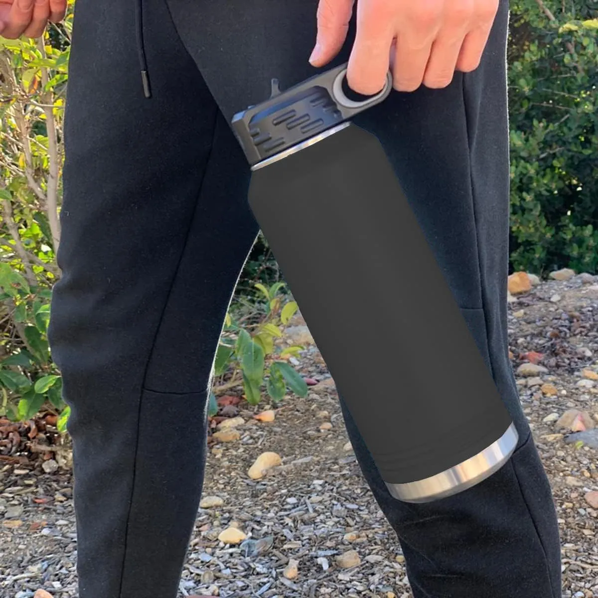 LaserGram Personalized Water Bottle, Karate Man, Stainless Steel Double Wall Vacuum Insulated with Flip Top Straw, Custom Engraved Gift (40oz / 1180ml Black)