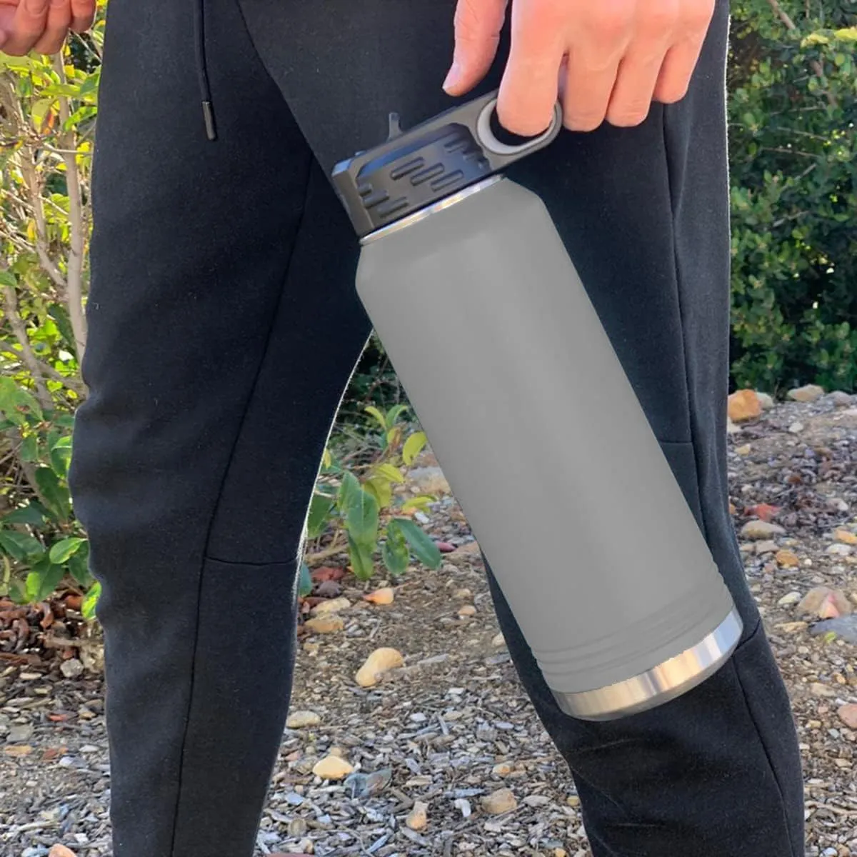 LaserGram Personalized Water Bottle, Karate Man, Stainless Steel Double Wall Vacuum Insulated with Flip Top Straw, Custom Engraved Gift (40oz / 1180ml Gray)