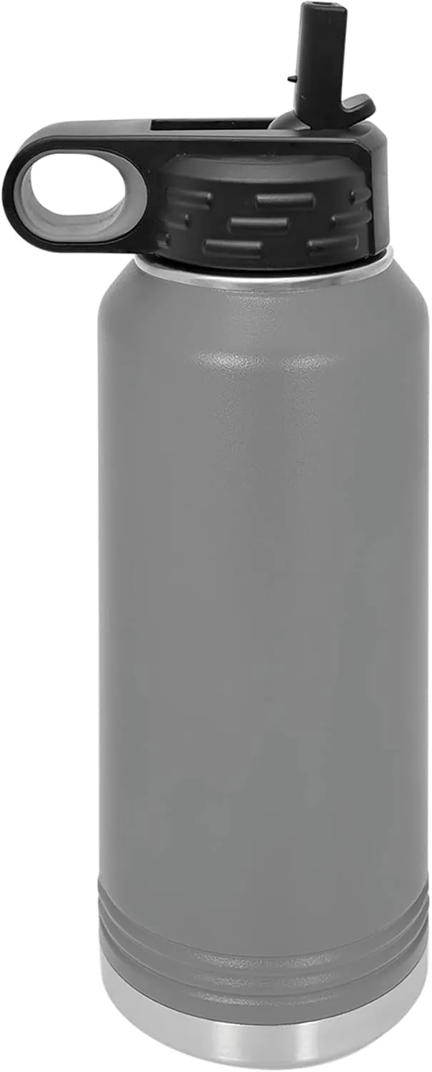 LaserGram Personalized Water Bottle, Karate Man, Stainless Steel Double Wall Vacuum Insulated with Flip Top Straw, Custom Engraved Gift (40oz / 1180ml Gray)