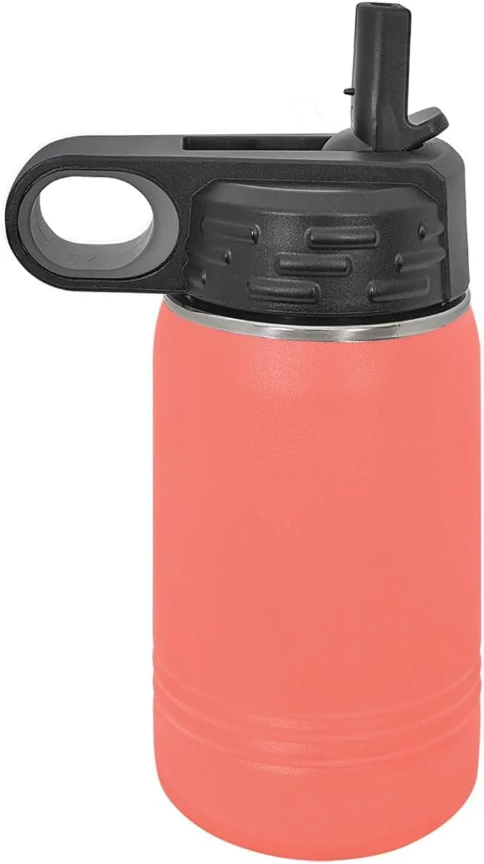 LaserGram Personalized Water Bottle, Tyrannosaurus Rex Dinosaur, Stainless Steel Double Wall Vacuum Insulated with Flip Top Straw, Custom Engraved Gift (12oz / 335ml Coral)