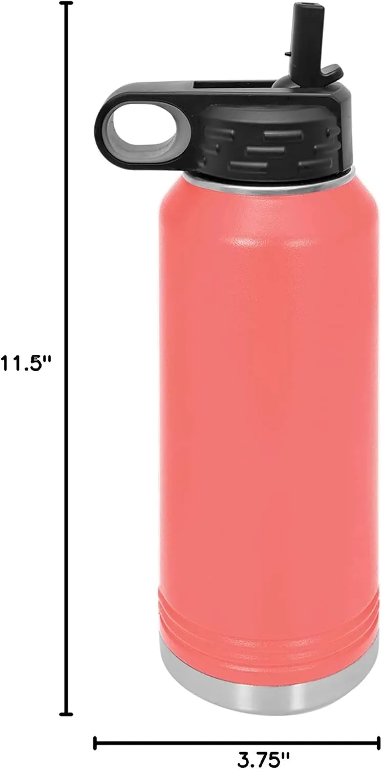 LaserGram Personalized Water Bottle, Tyrannosaurus Rex Dinosaur, Stainless Steel Double Wall Vacuum Insulated with Flip Top Straw, Custom Engraved Gift (40oz / 1180ml Coral)