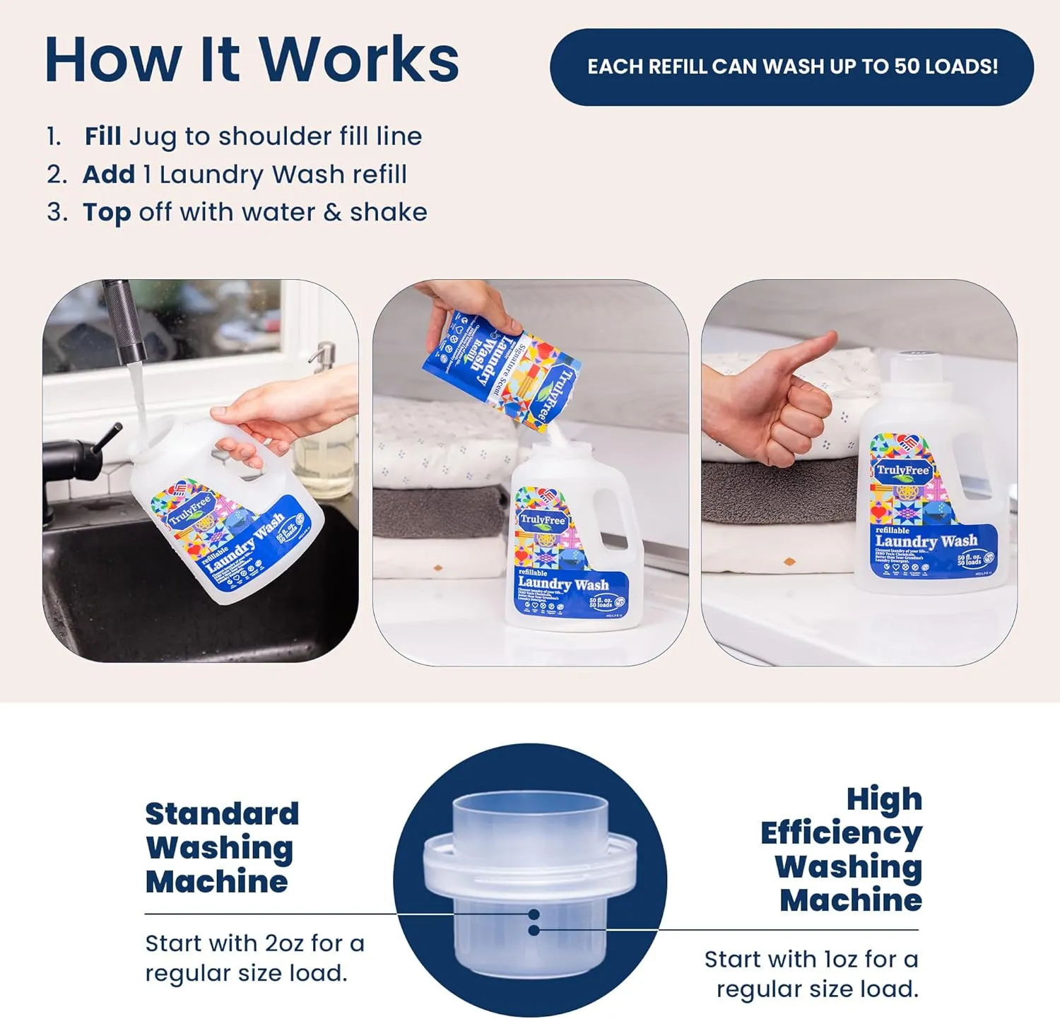 Laundry Detergent for Sensitive Skin | Gentle & Safe for Baby Clothes | Plant-Based | Easy to Dissolve to Create a Liquid| Include 1 Refillable Bottle| Signature Scent (50 Loads)