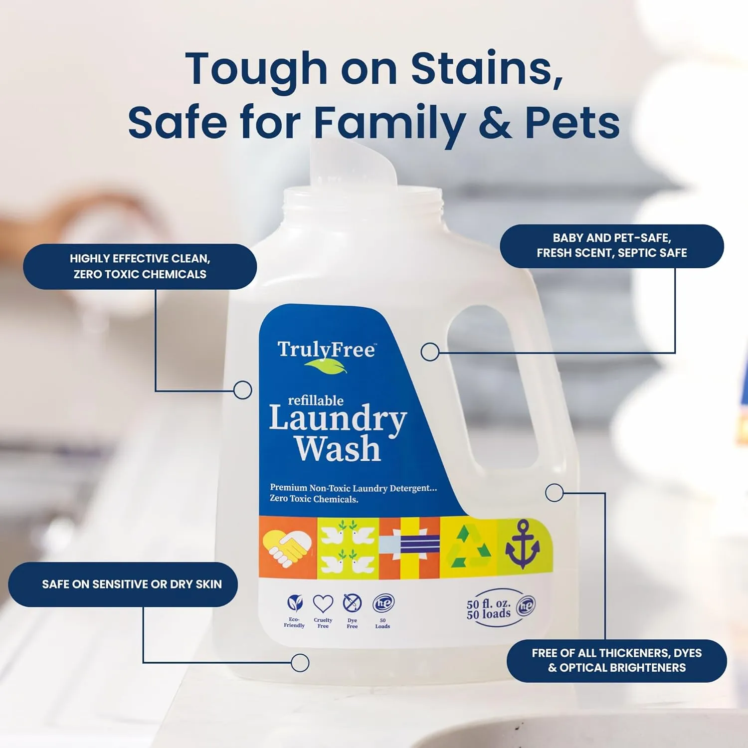 Laundry Detergent for Sensitive Skin | Gentle & Safe for Baby Clothes | Plant-Based | Easy to Dissolve to Create a Liquid| Include 1 Refillable Bottle| Signature Scent (50 Loads)