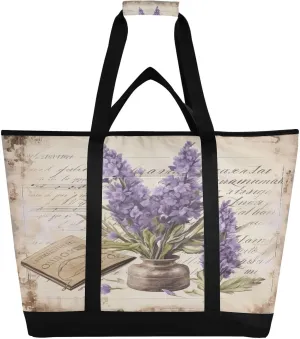 Lavender Reusable Insulated Lunchbox Cooler Bag, Leakproof Kitchen Grocery Bag Collapsible Portable Cooler Tote Bag for Picnic, Camping, Office, Travel