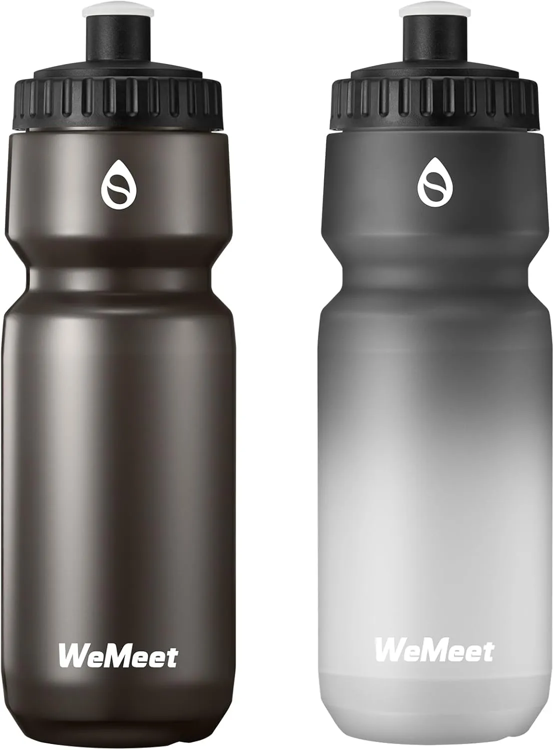 Leak Proof Bicycle Water Bottle, 2-Pack Bike Water Bottle, BPA Free, Cycling & Sport Squeeze, with Capacity Scale, for Riding, Gym (Black & Black White, 24oz)