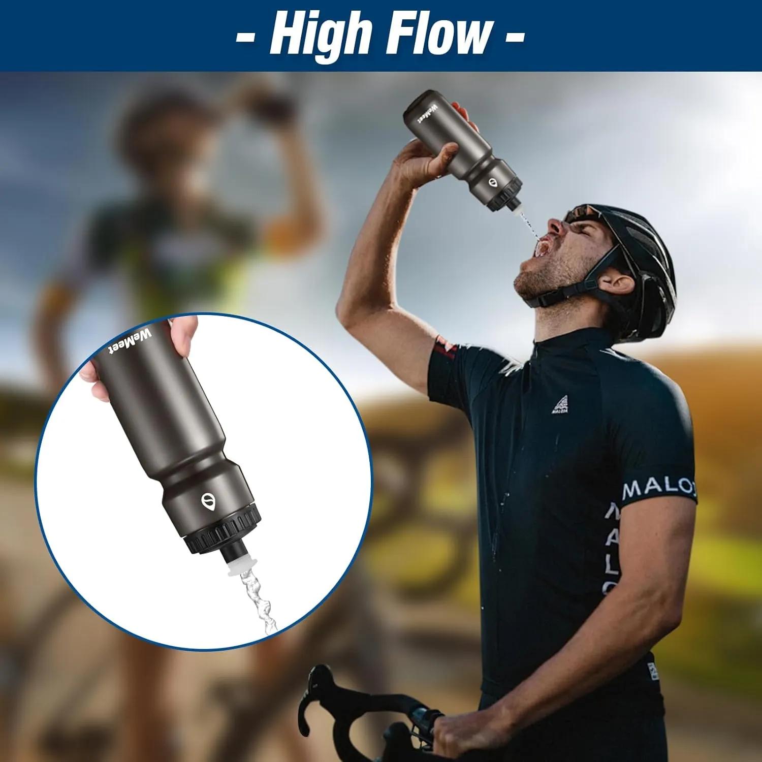 Leak Proof Bicycle Water Bottle, 2-Pack Bike Water Bottle, BPA Free, Cycling & Sport Squeeze, with Capacity Scale, for Riding, Gym (Black & Black White, 24oz)