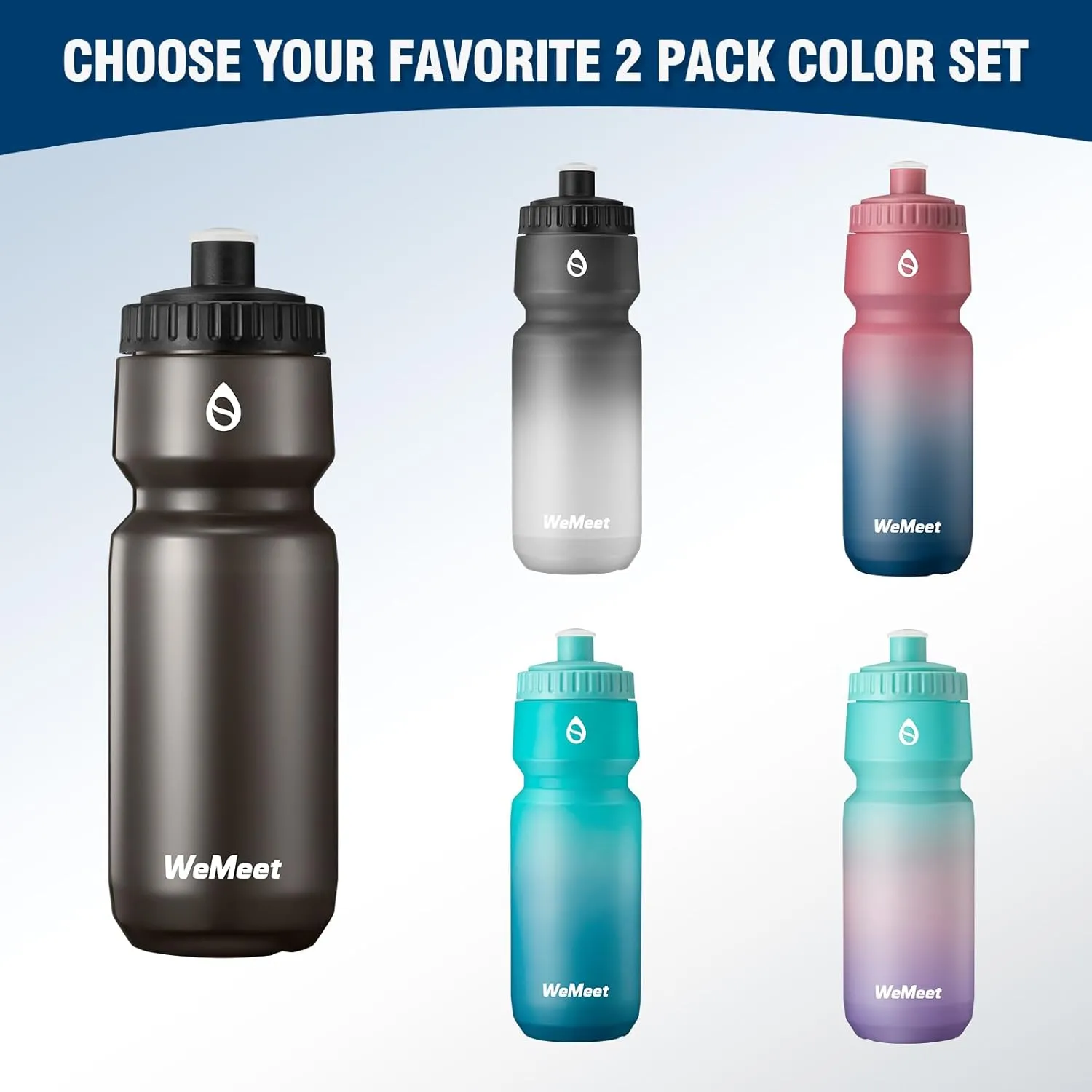 Leak Proof Bicycle Water Bottle, 2-Pack Bike Water Bottle, BPA Free, Cycling & Sport Squeeze, with Capacity Scale, for Riding, Gym (Black & Black White, 24oz)