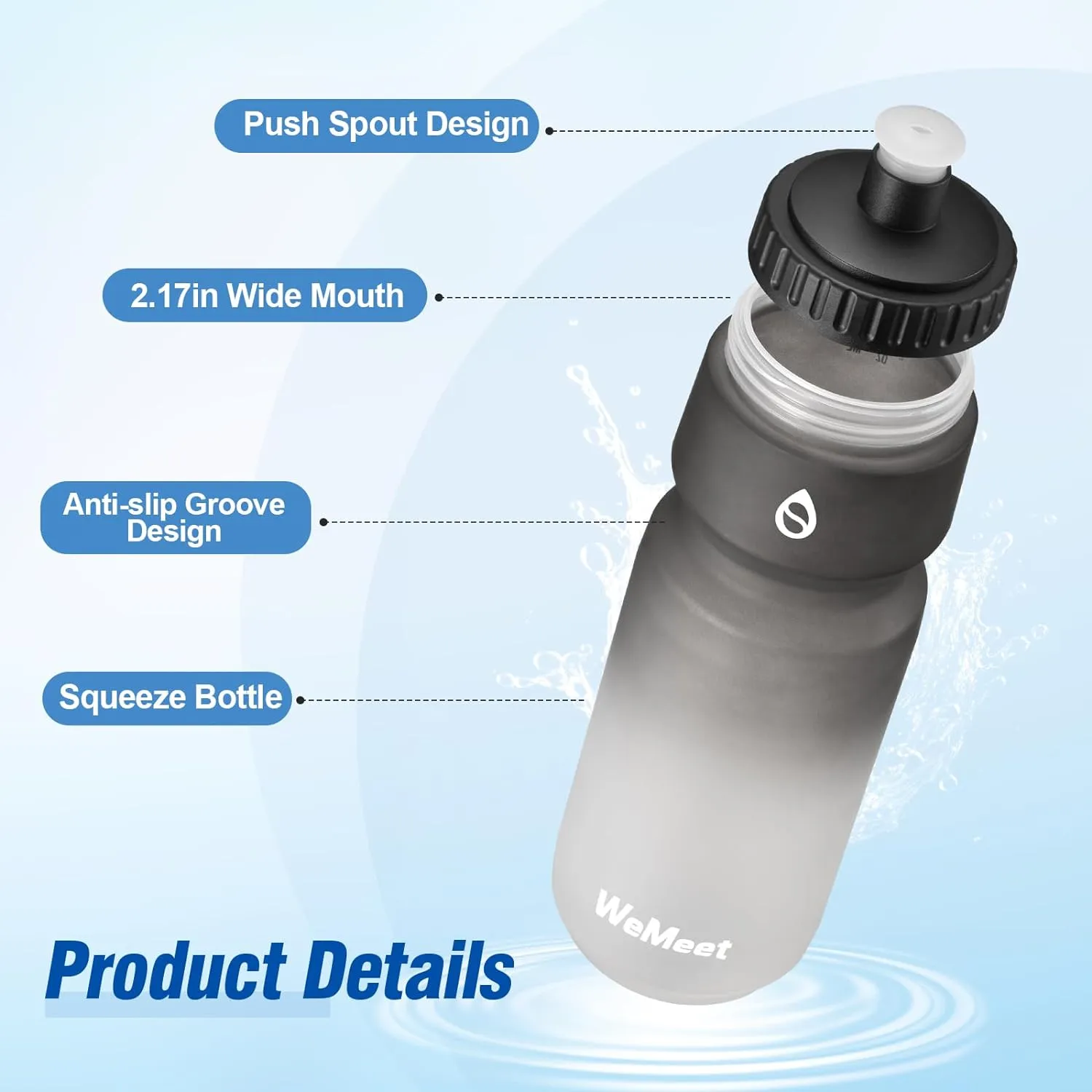 Leak Proof Bicycle Water Bottle, 2-Pack Bike Water Bottle, BPA Free, Cycling & Sport Squeeze, with Capacity Scale, for Riding, Gym (Black & Black White, 24oz)