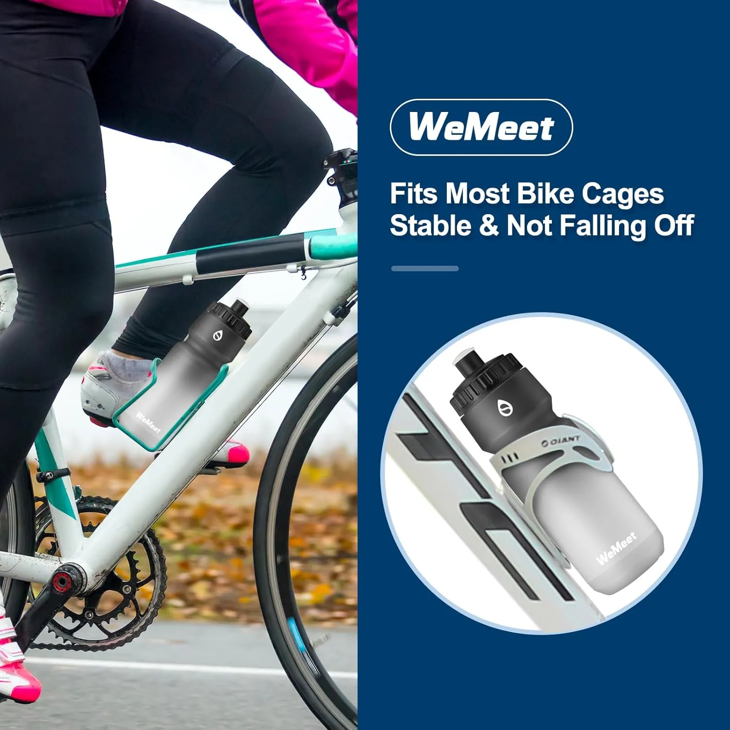 Leak Proof Bicycle Water Bottle, 2-Pack Bike Water Bottle, BPA Free, Cycling & Sport Squeeze, with Capacity Scale, for Riding, Gym (Black & Black White, 24oz)