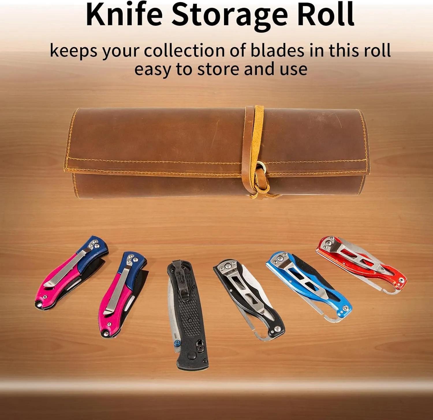 leather Knife Display Bag with 12 Slots Pocket Knives,Folding Knife Holder Organizer,Tactical Outdoor for EDC Mini Knife Bags, leather knife roll Collection Protector Bag